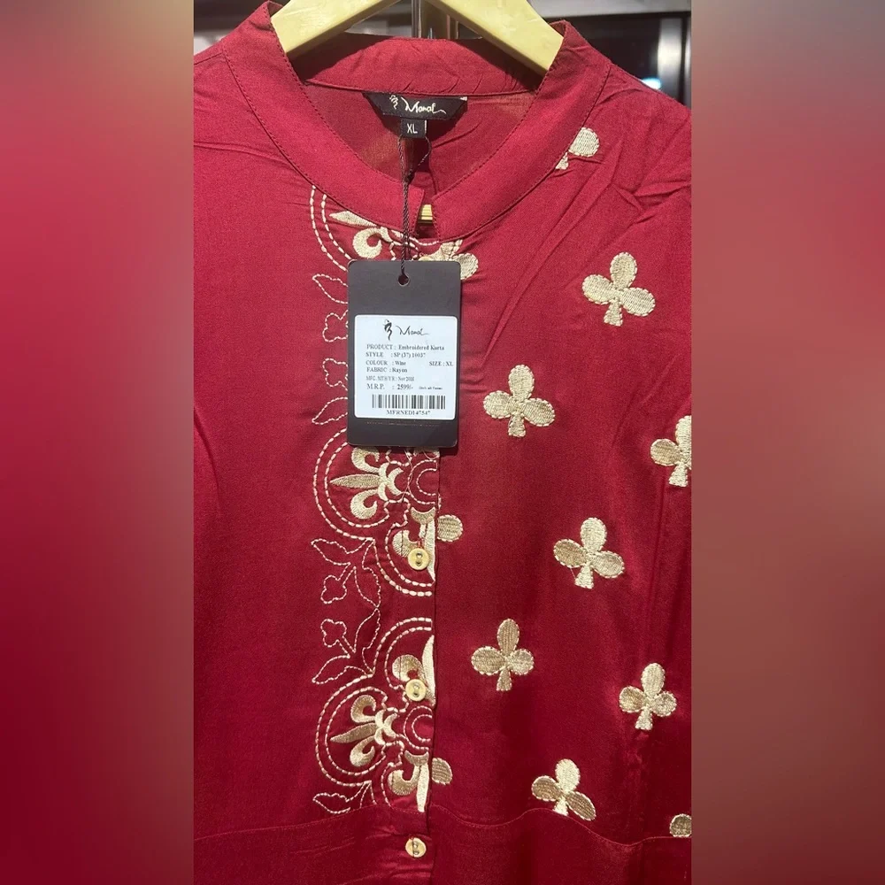 Embroidery kurta wine- colour Reyon - Picture 3 of 11